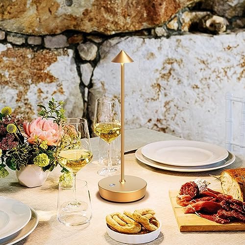 Set of 2 Cordless Rechargeable LED Table Lamps, Gold