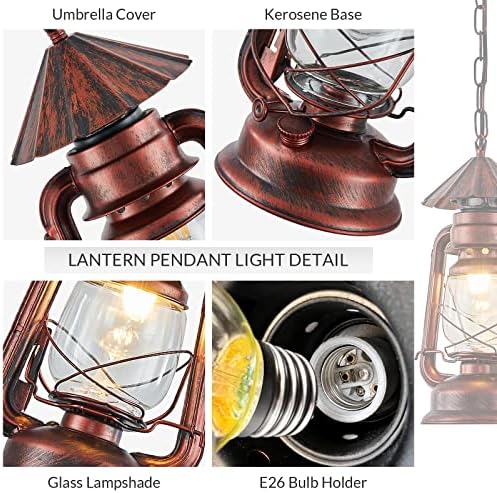 NOXARTE Vintage Pendant Light, Glass Shade, 7 Inch x 15 Inch