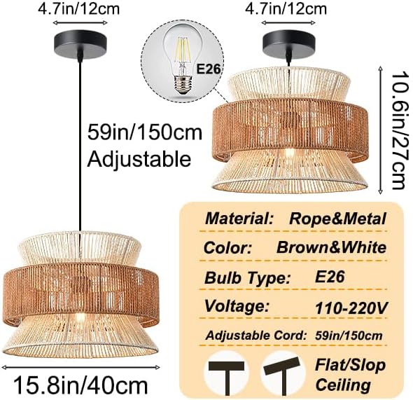 15.8" Boho Rattan Chandelier