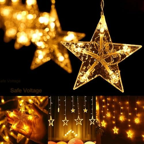 Quntis 12 Stars Curtain Christmas Lights, 138 LED