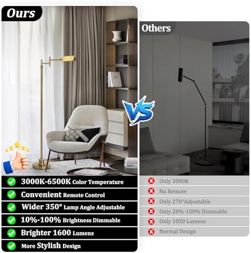 Bairth Gold Dimmable Reading Floor Lamp with Remote