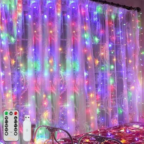 Ollny Curtain Lights, 200LED, 6.6x6.6ft