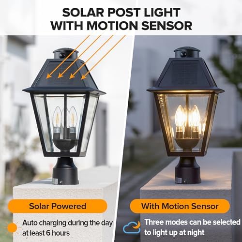 LUTEC Solar Outdoor Lamp Post Light, Motion Sensor, Black