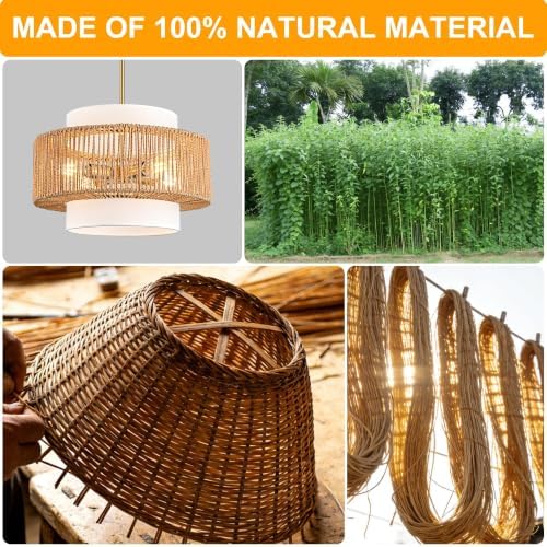 17.7" Boho Rattan 4-Light Chandelier