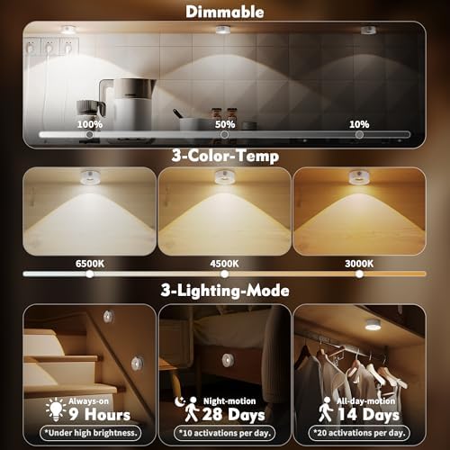 2" Rechargeable Magnetic Puck Lights, 6 Pack