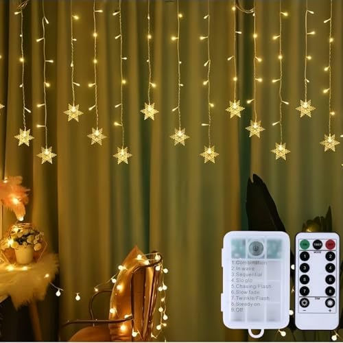 13Ft 96 LED Snowflake Curtain Lights with Remote
