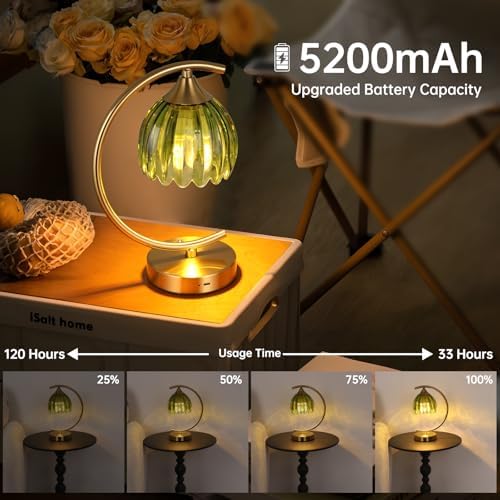 Shenmoyl Tulip Cordless Table Lamp, 5200mAh, Green Tulip