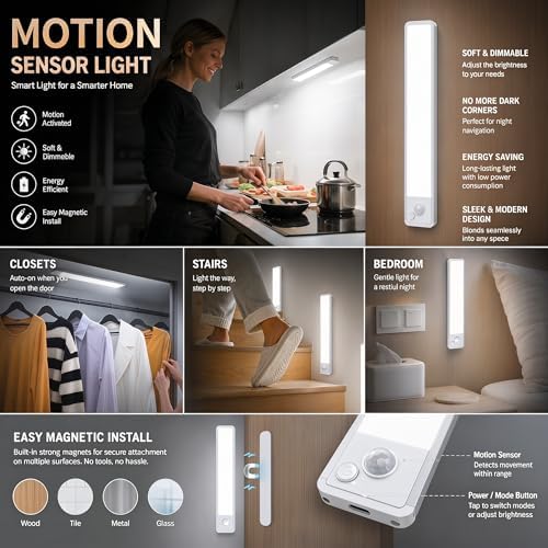 Rechargeable Under Cabinet Motion Sensor Lights, 5 Pack