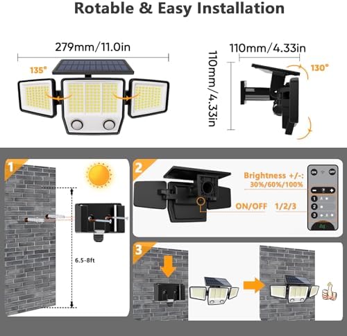 MDCMDCM Solar Motion Sensor Lights, 3000LM, 3 Modes