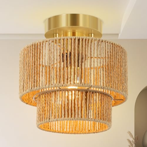 BoostArea 8.66” 2-Tier Rattan Ceiling Light