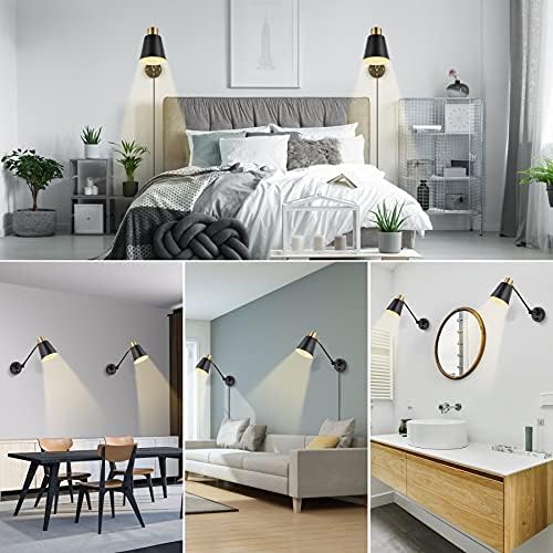 ENCOMLI Black Brass Swing Arm Wall Sconces, Set of Two