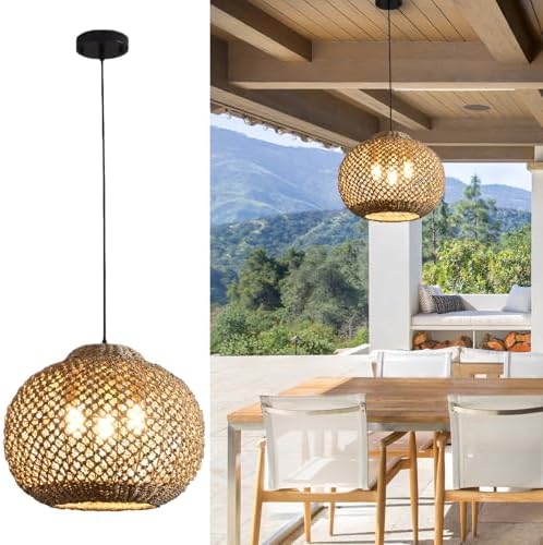 16.94in 3-Light Rattan Pendant Light