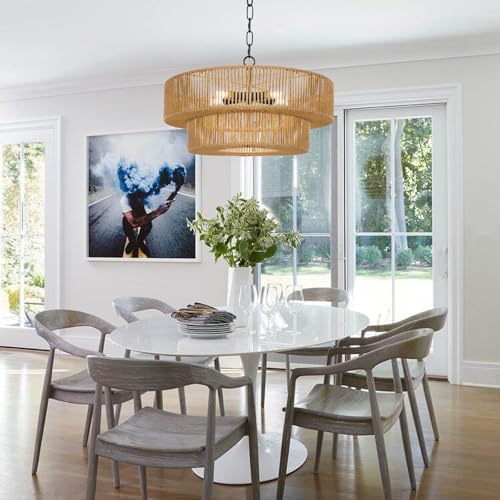 LamQee 22 Inch 5-Light Rattan Chandelier