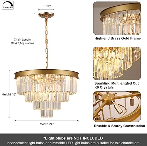 24” Modern Gold Crystal Chandelier