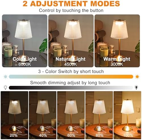 Cordless Rechargeable Touch Table Lamp, 4000mAh, Black