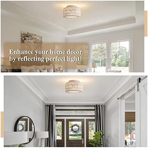 White 3-Light Rattan Flush Mount Ceiling Light