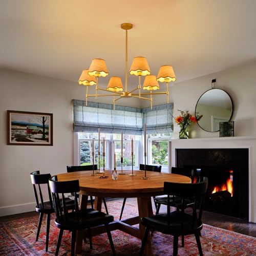 Gold Farmhouse Chandelier 6-Light Boho Pendant Lamp 37.5‘’ Large