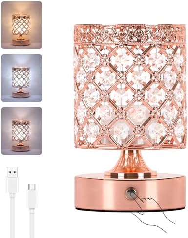 Rose Gold Crystal Rechargeable Cordless Table Lamp