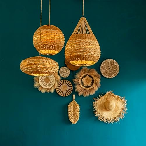 Handmade Rattan Oval Pendant Light, 16" Wide