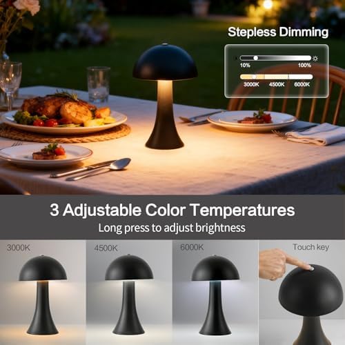 2 Pack Cordless Black Table Lamps, 1800mAh Rechargeable