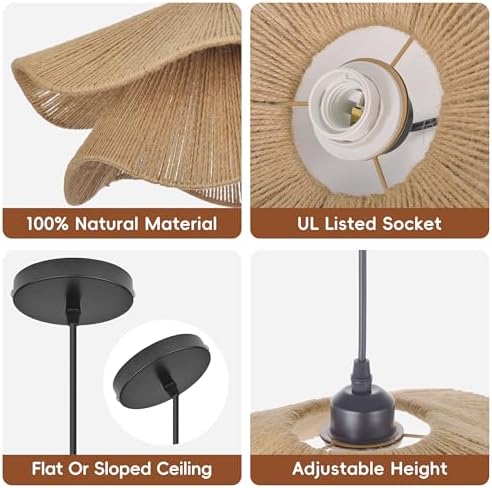 Littleglovo 15.7" Boho Jute Rope Hanging Light