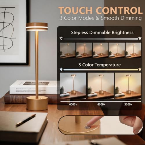 2 Pack 5000mAh Rechargeable Cordless Touch Table Lamps