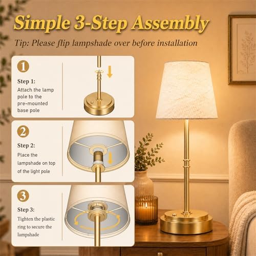 Gold Rechargeable Cordless Bedside Table Lamp