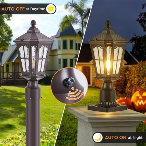 Dusk-to-Dawn Aluminum Outdoor Post Light, Oil Rubbed Bronze