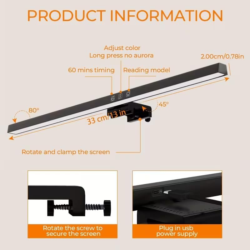 USB Touch-Control Monitor Light Bar for Curved or Flat Screens
