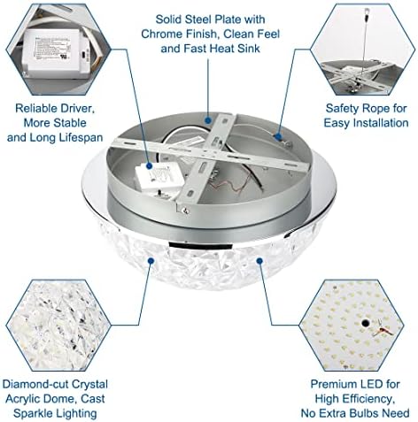 DAKASON 12in LED Crystal Chandelier, 3CCT