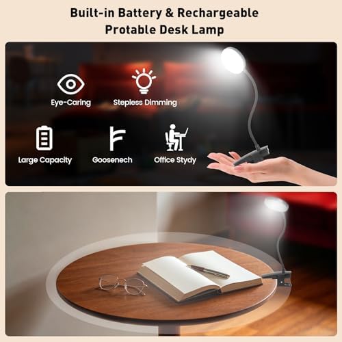 Cordless Rechargeable 360° Gooseneck Clip-On Desk Lamp