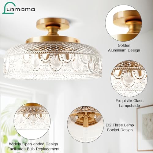 Lamomo Golden Semi Flush Mount Ceiling Light, 12in