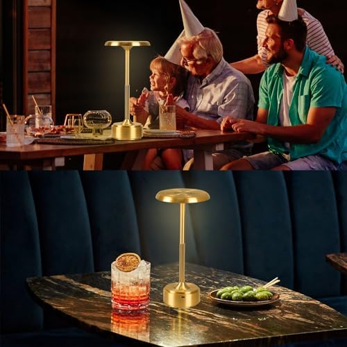 Cordless Rechargeable Metal Table Lamp, 3-Color Dimming