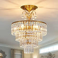 CVKASH 5-Light Gold Crystal Semi-Flush Mount Chandelier