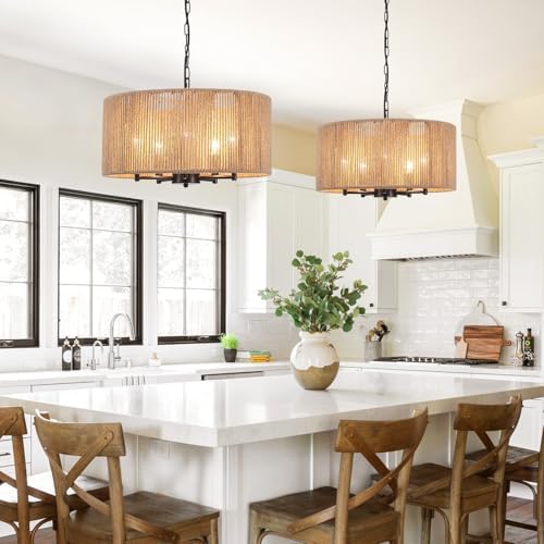 19.25'' 5-Light Boho Rattan Chandelier