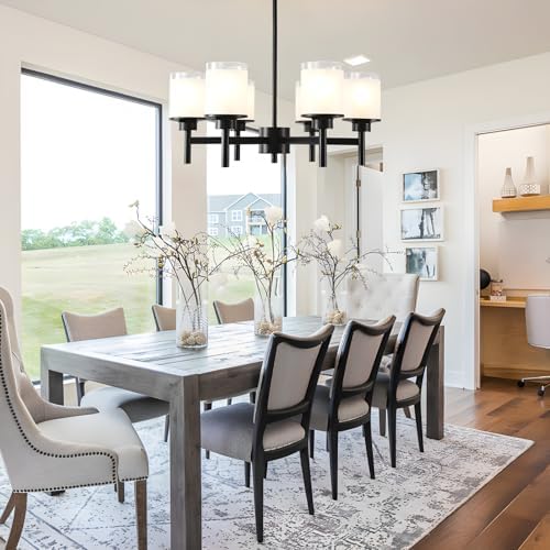 6-Light Black Chandelier with Glass Shades