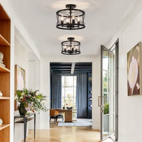 Black 4-Light Semi Flush Mount Ceiling Light