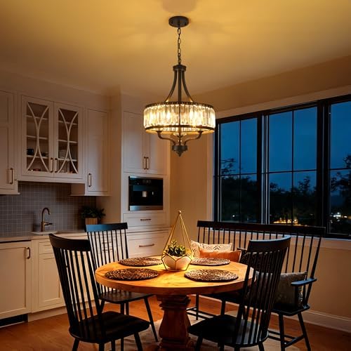 15.75" Modern Black Crystal Chandelier, 3-Light
