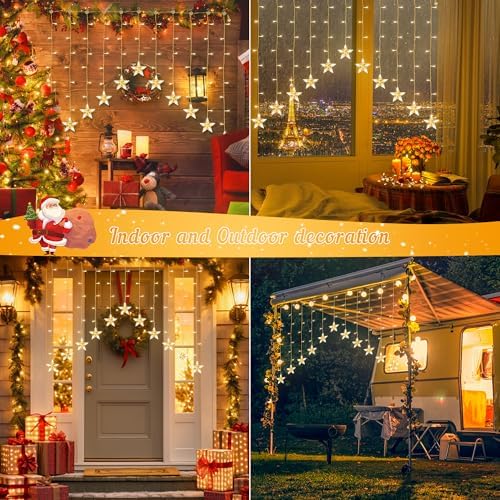 woohaha Christmas Star Icicle Curtain Lights, 118LED Warm White
