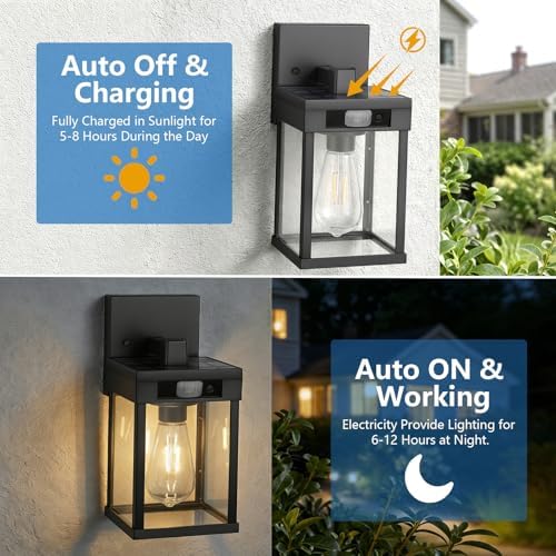 Solar Outdoor Motion Sensor Wall Lanterns, 2 Pack