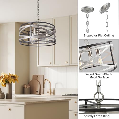 18.7" 3-Light Farmhouse Drum Pendant Light