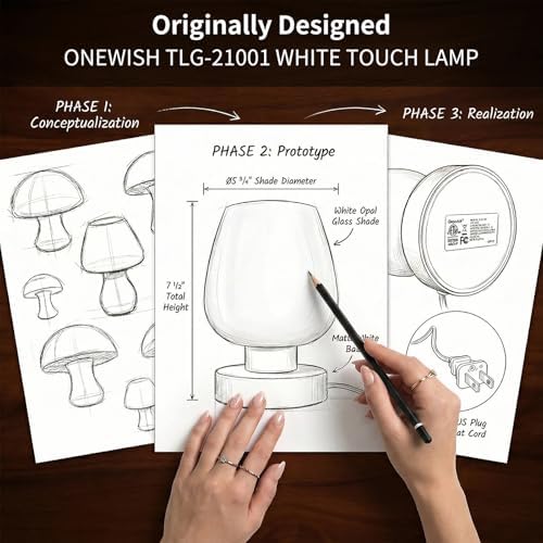 Touch Bedside Table Lamp, USB C+A Charging Ports, White Opal Glass