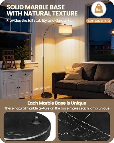75" Dimmable Arc Floor Lamp with Marble Base, Beige