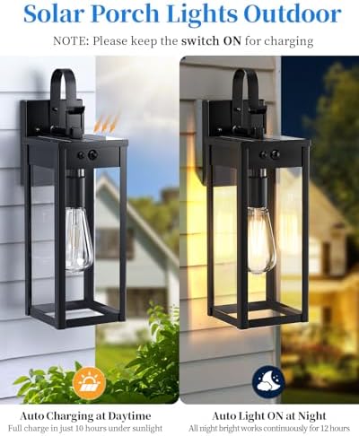 17" Solar Porch Lights, 2 Pack, Black