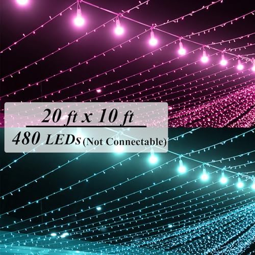 Solhice Curtain Lights Outdoor 20ft x10ft Color Changing, 480 LED Plug