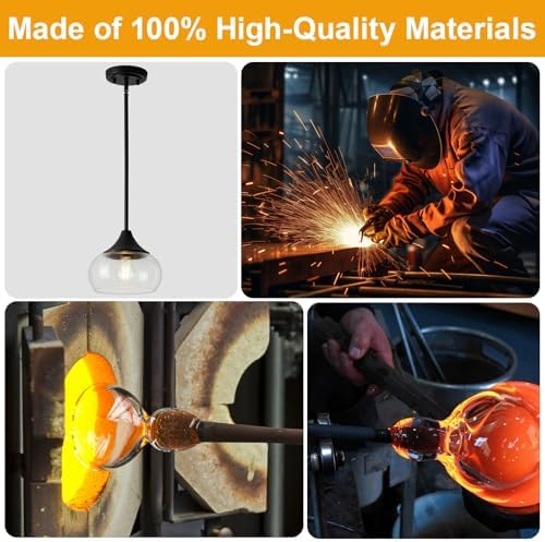 Black Pendant Light with 8.5-Inch Clear Glass Shade