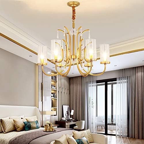 E14 Gold Glass Chandelier, 6 Heads