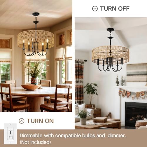 24-Inch Farmhouse Rattan Chandelier