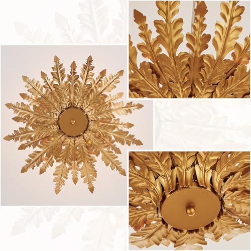 22” Modern Brass Chandelier, Gold Leaf