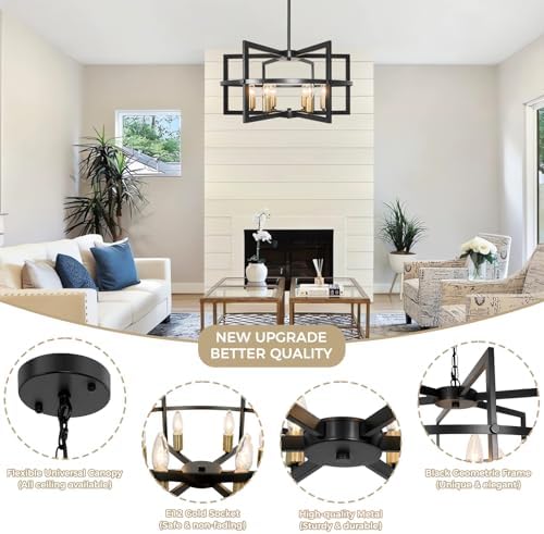 Modern Farmhouse Industrial Metal Pendant Light, Adjustable Height